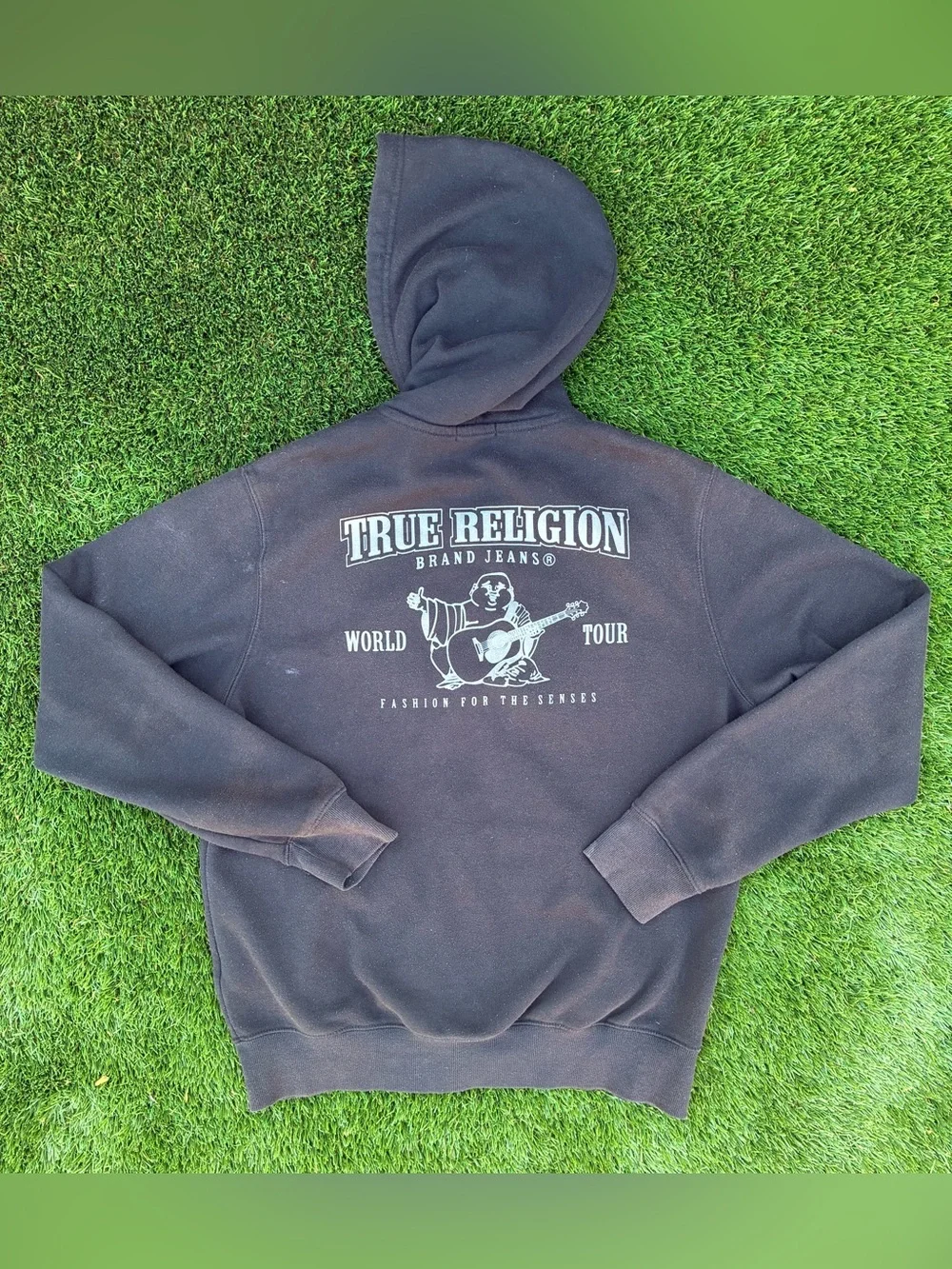 True Religion Black Full Zip Hoodie Men’s XL Graphic Print Buddha World Tour